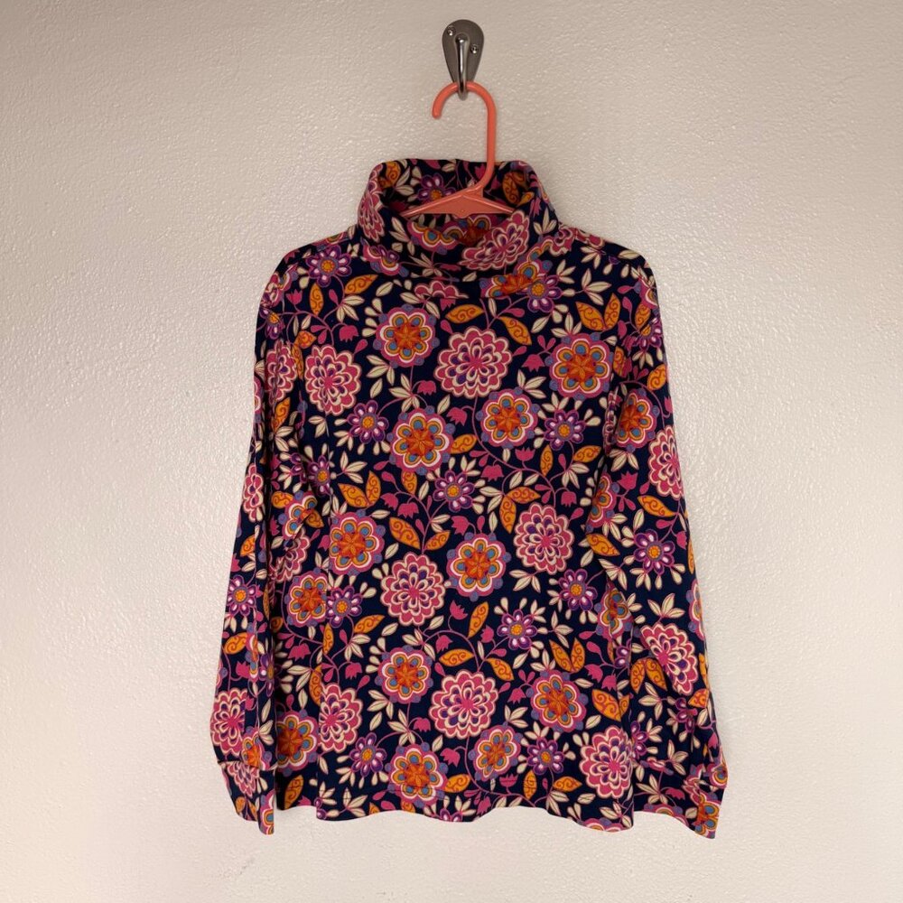 Hanna Andersson Girls Mock Turtle Neck Purple Floral Print Sz 120- US 6-7